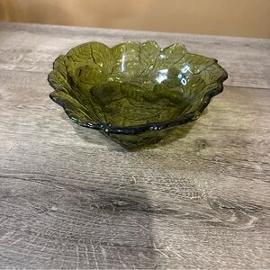 Vintage Indiana Glass Company Loganberry Olive Green Glass Candy Trinket Dish 3B